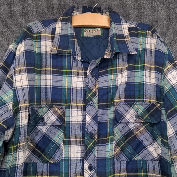 Outreach Men's Quilted Lined Flannel Shirt Jacket Multicolor XL Plaid Pockets - Picture 3 of 13
